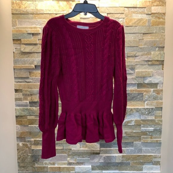 Rachel Parcell Cable Bobble Peplum Cotton Blend Sweater - Picture 3 of 6